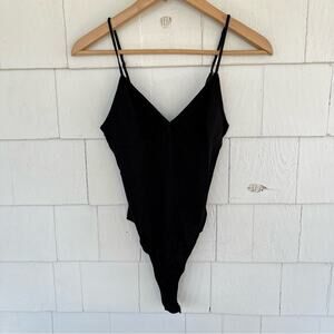 Fleur du Mal Cotton Adjustable Strap Bodysuit Black size large